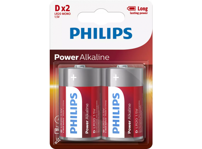BATERI POWER ALKALINE PHILIPS LR20P2B/10 D/2